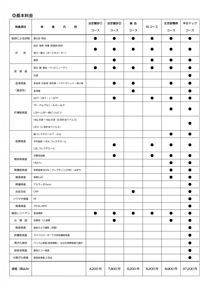 2020事業所健診＜基本料金＞