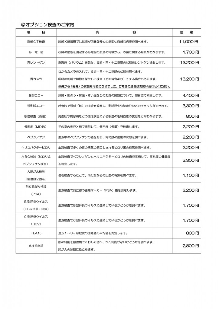 2020事業所健診＜オプション検査＞