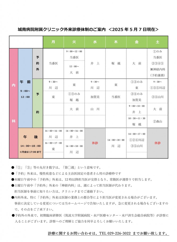 CL外来体制表2025.5.7